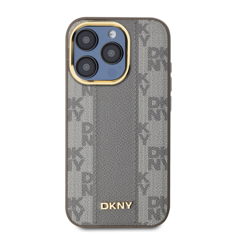 DKNY PU Leather Checkered Pattern Magsafe Zadný Kryt pre iPhone 15 Pro Beige