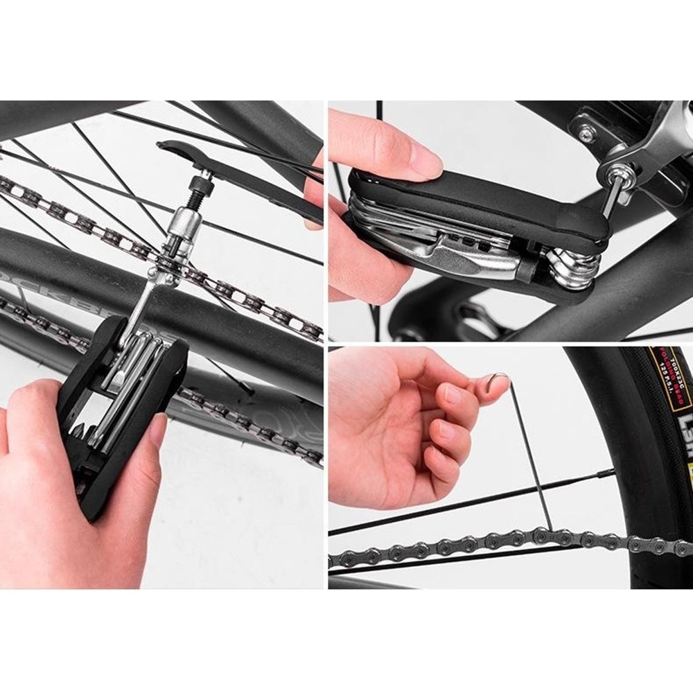 Kompaktné cyklistické náradie 16 v 1 na rýchle opravy bicykla