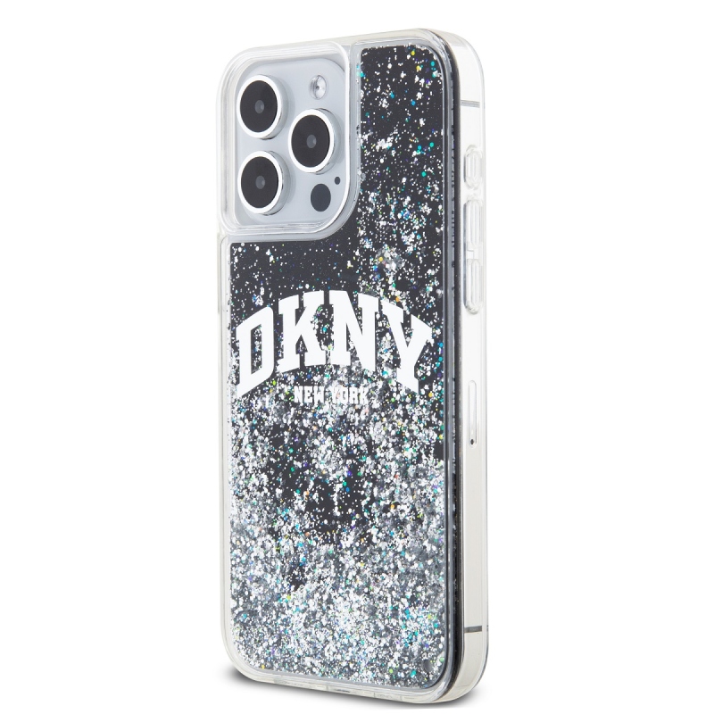 DKNY Liquid Glitter Arch Logo Zadný Kryt pre iPhone 13 Pro Max Black