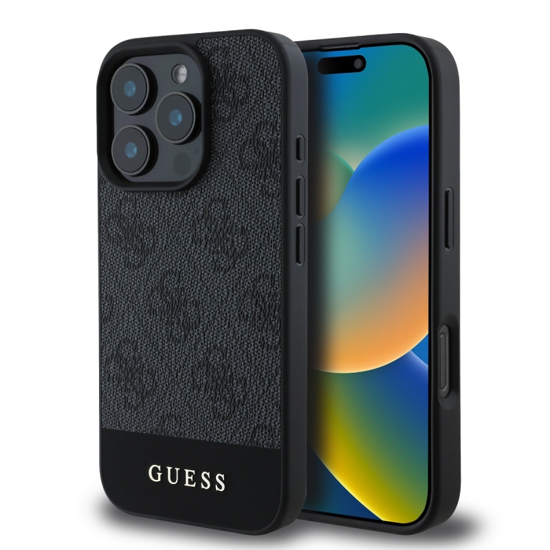 Guess PU 4G Stripe Zadný Kryt pre iPhone 16 Pro Max Grey