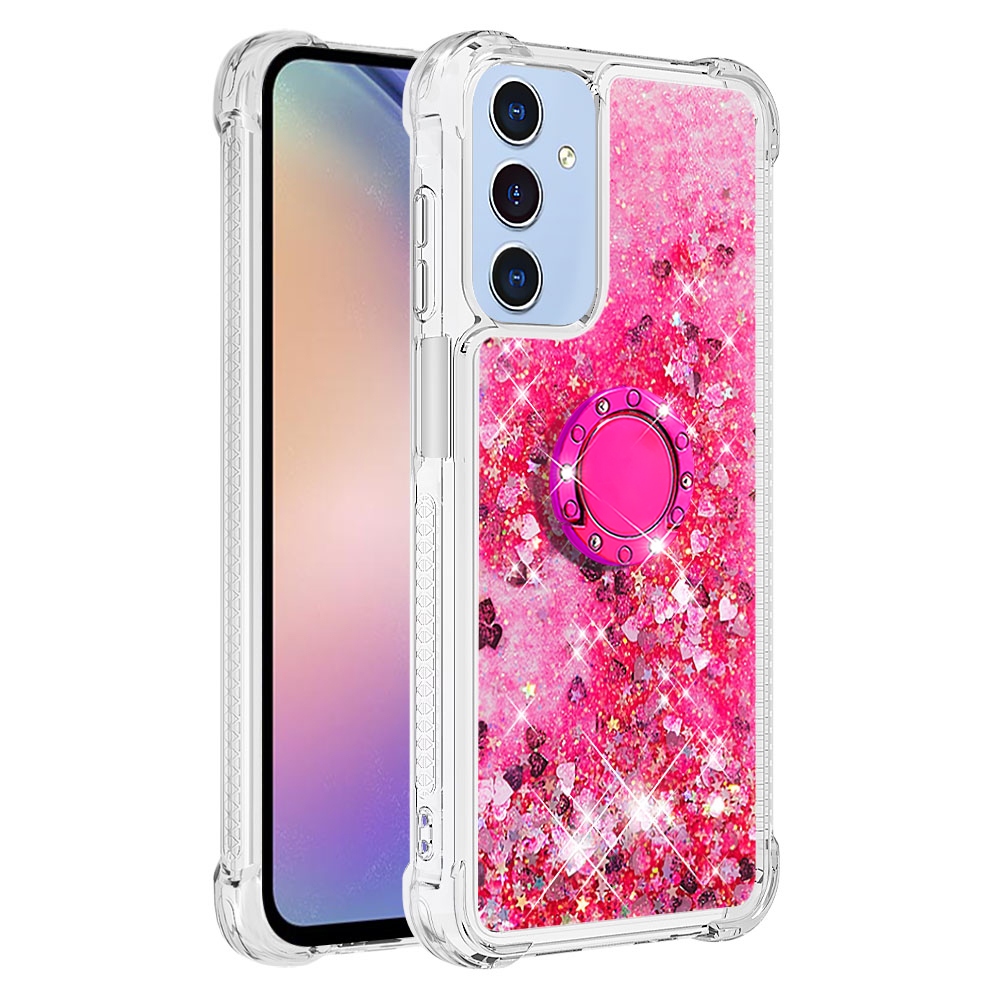 Glitt presýpací gélový obal s krúžkom na prst na Samsung Galaxy A17 5G - ružový/srdiečka