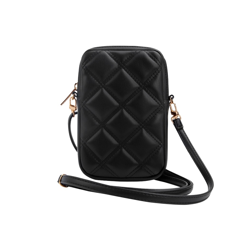 Guess PU Quilted 4G Metal Logo Taška na Telefón so Zipom Black