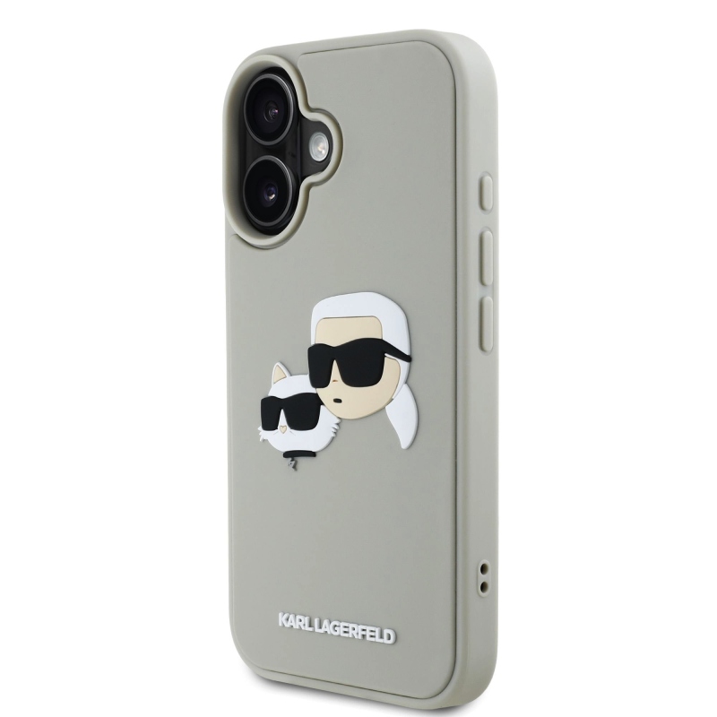 Karl Lagerfeld 3D Rubber Double Heads Zadný Kryt pre iPhone 16 Beige