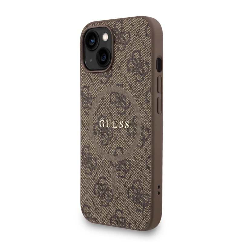 Guess PU Leather 4G Colored Ring Strap MagSafe Zadný Kryt pre iPhone 15 Brown