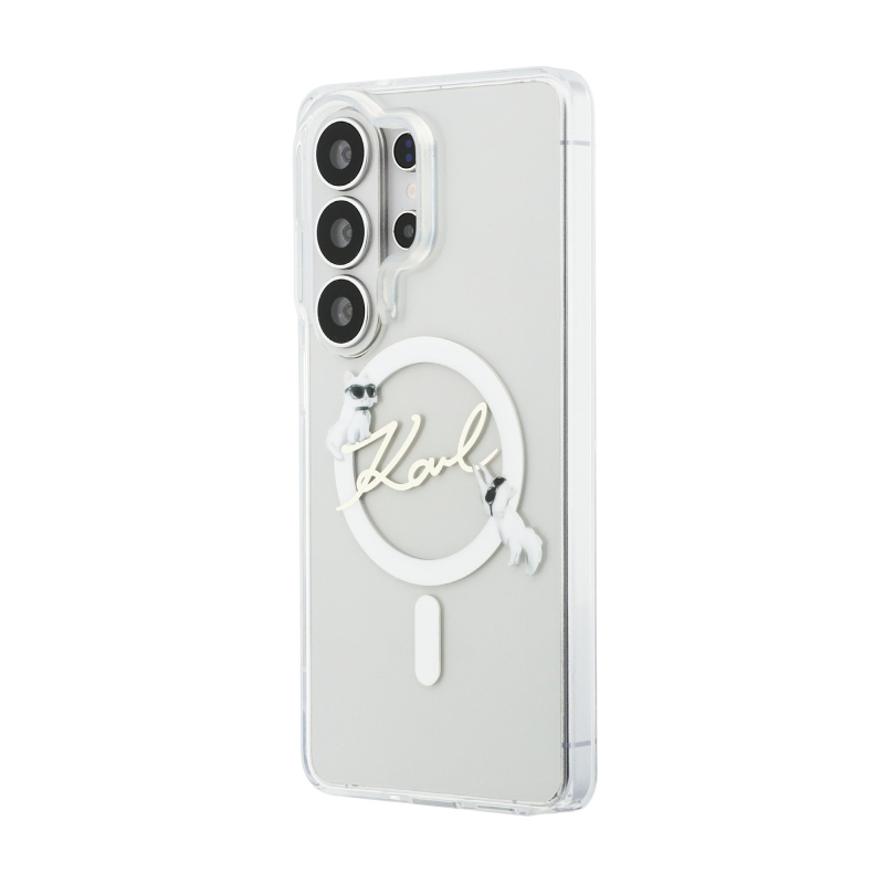Karl Lagerfeld IML Choupette Karl Script Logo Magnetický zadný kryt pre Samsung Galaxy S26 Ultra Transparent