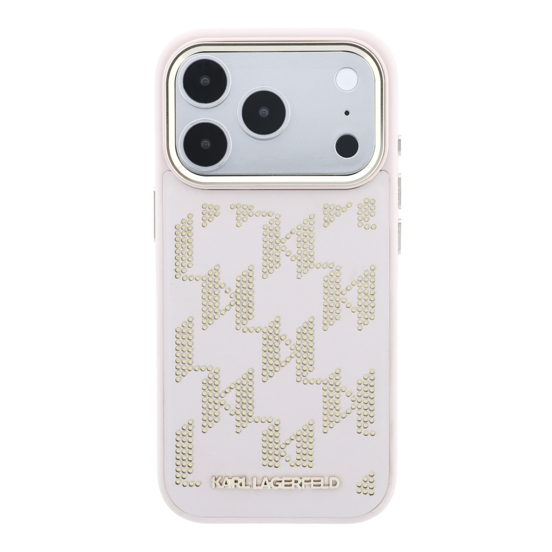 Karl Lagerfeld PU perforovaný Monogram MagSafe zadný kryt pre iPhone 17 Pro Max ružový