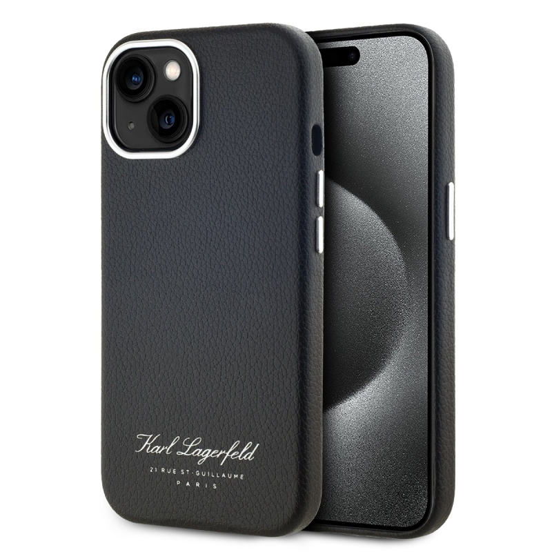 Karl Lagerfeld Grained PU Hotel RSG Zadný Kryt pre iPhone 13 Black