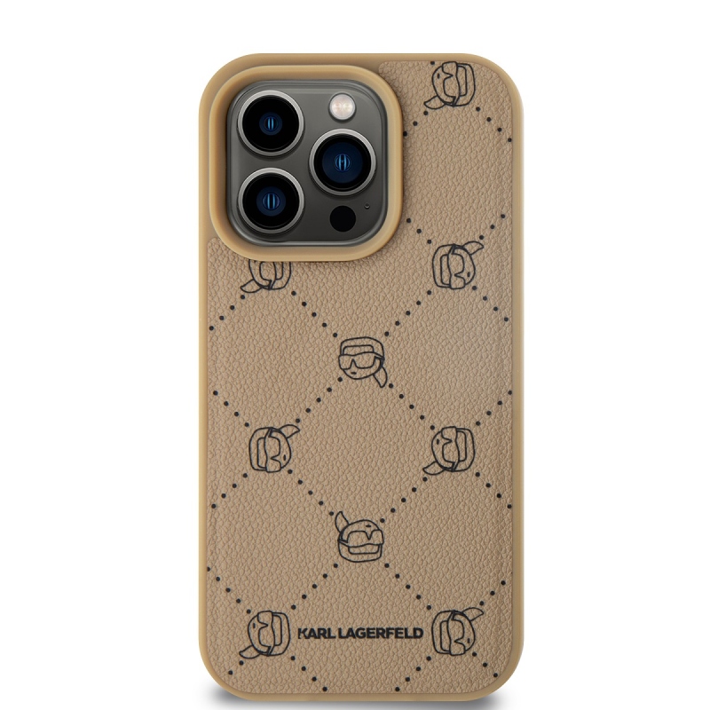 Karl Lagerfeld PU Karl Heads Pattern Magsafe Zadný Kryt pre iPhone 15 Pro Max Beige