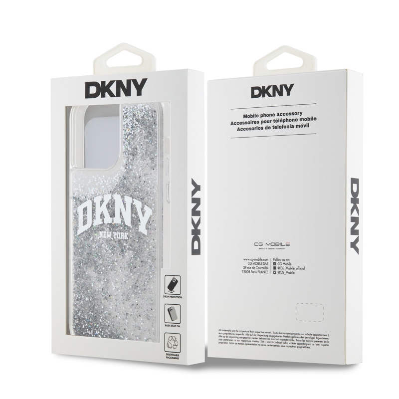 DKNY Liquid Glitter Arch Logo Zadný Kryt pre iPhone 15 Pro Max Transparent