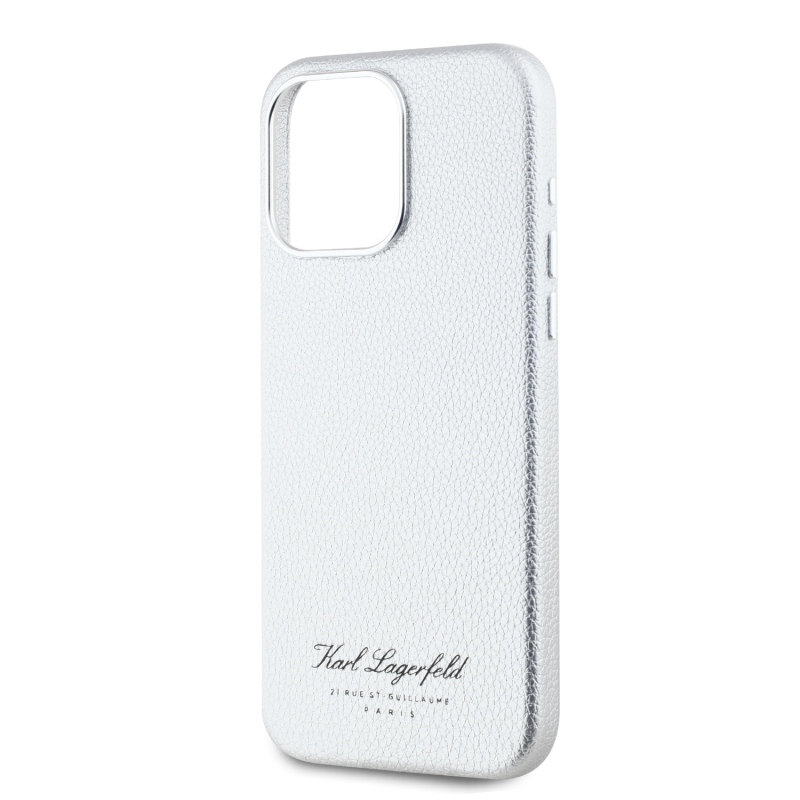 Karl Lagerfeld Grained PU Hotel RSG Zadný Kryt pre iPhone 15 Pro Grey