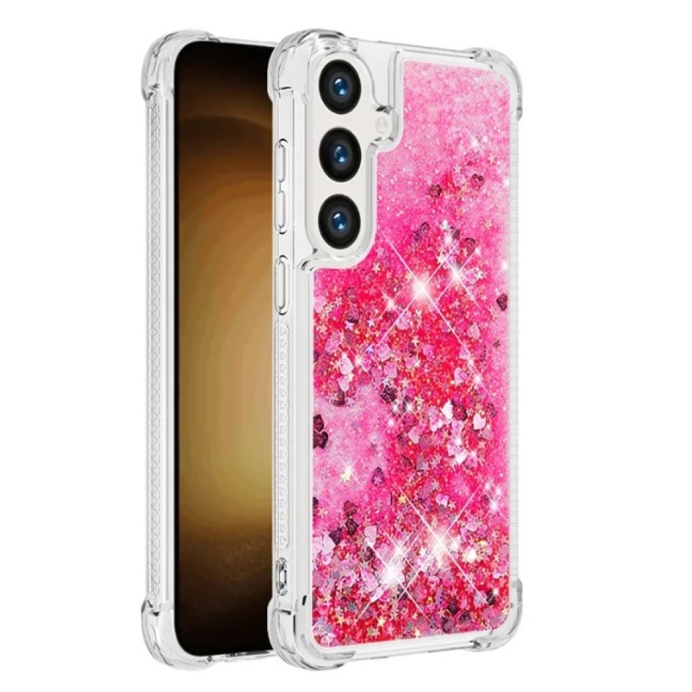 Glitter presýpací gélový obal na Samsung Galaxy S24 - ružový/srdiečka