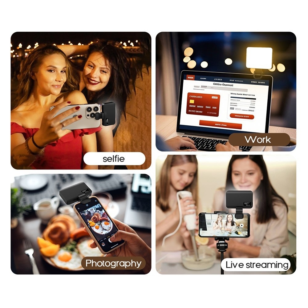 LED prisvetľovacie svetlo na mobil s klipom - čierne