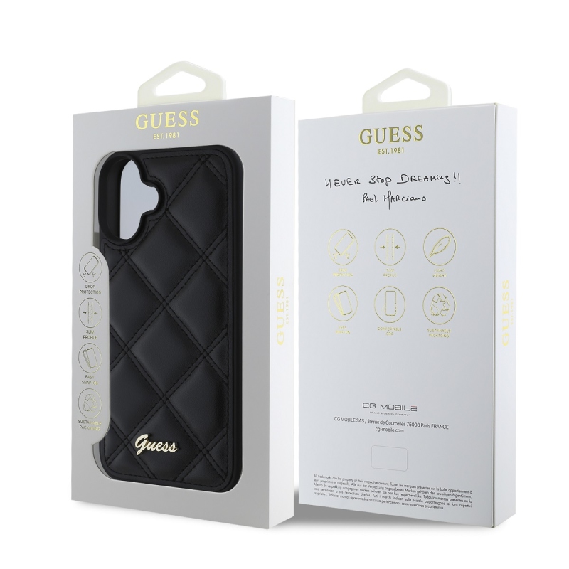 Guess PU Leather Quilted Zadný Kryt pre iPhone 16 Plus Black