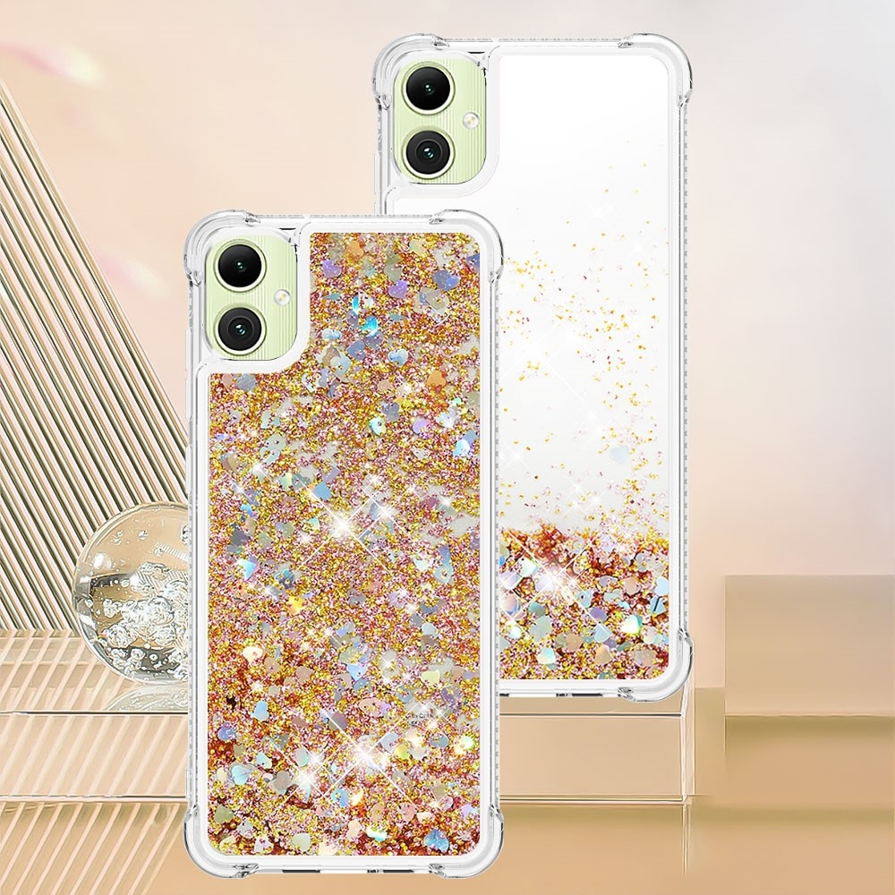 Glitter presýpacie gélový obal na Samsung Galaxy A06 4G - zlatý/srdiečka