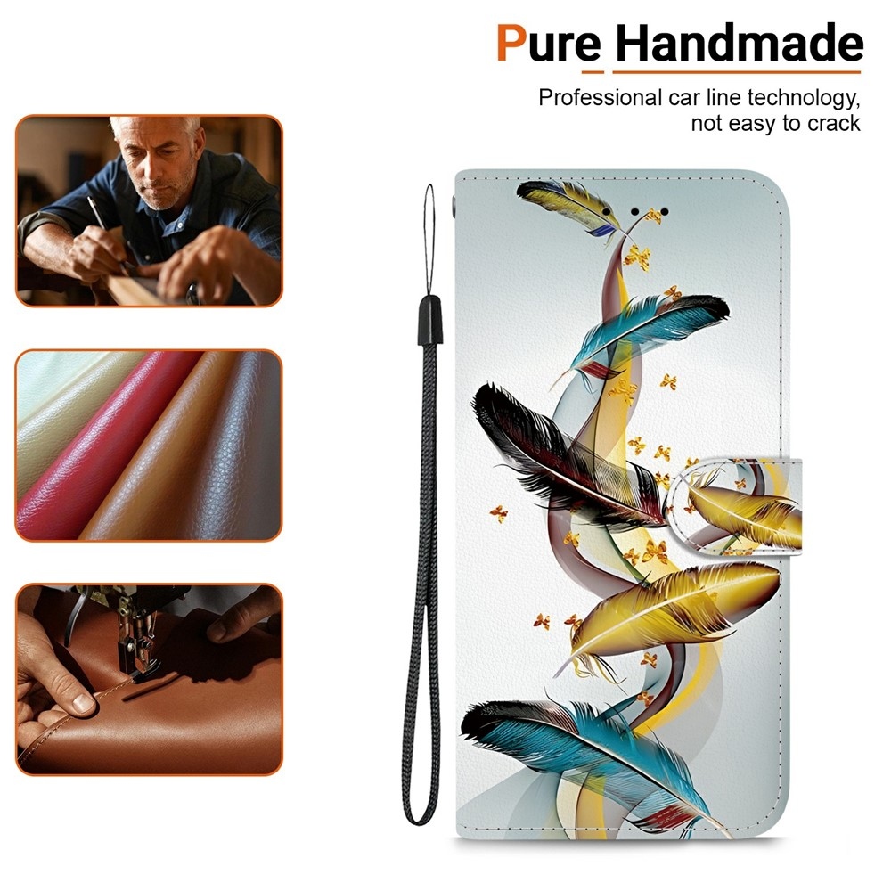 Versatile knižkové púzdro na Xiaomi Redmi 15 4G (171mm) - zlatá a modrá pierka