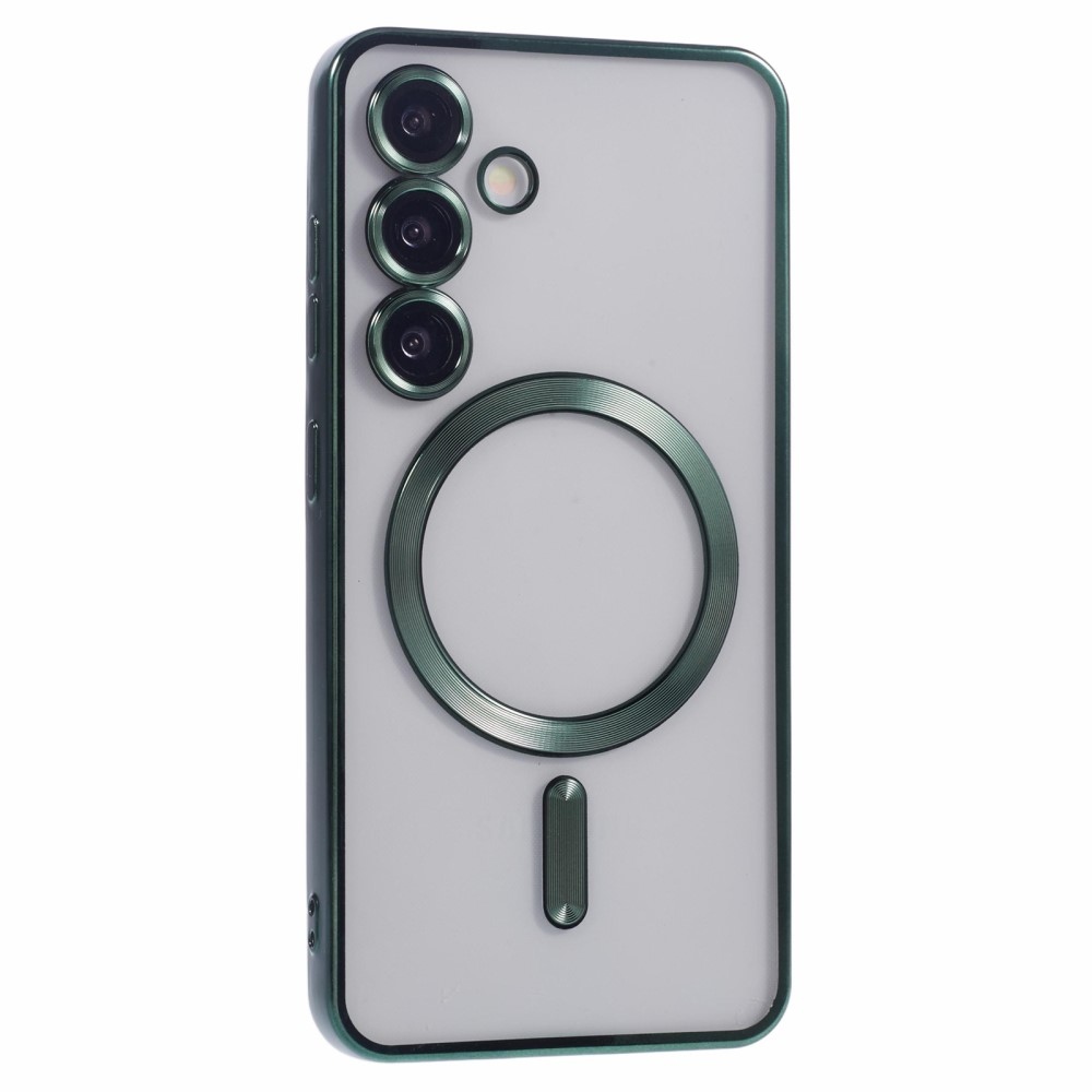 Clear obal s ochranou fotoaparátu a podporou MagSafe na Samsung Galaxy S25 - zelený