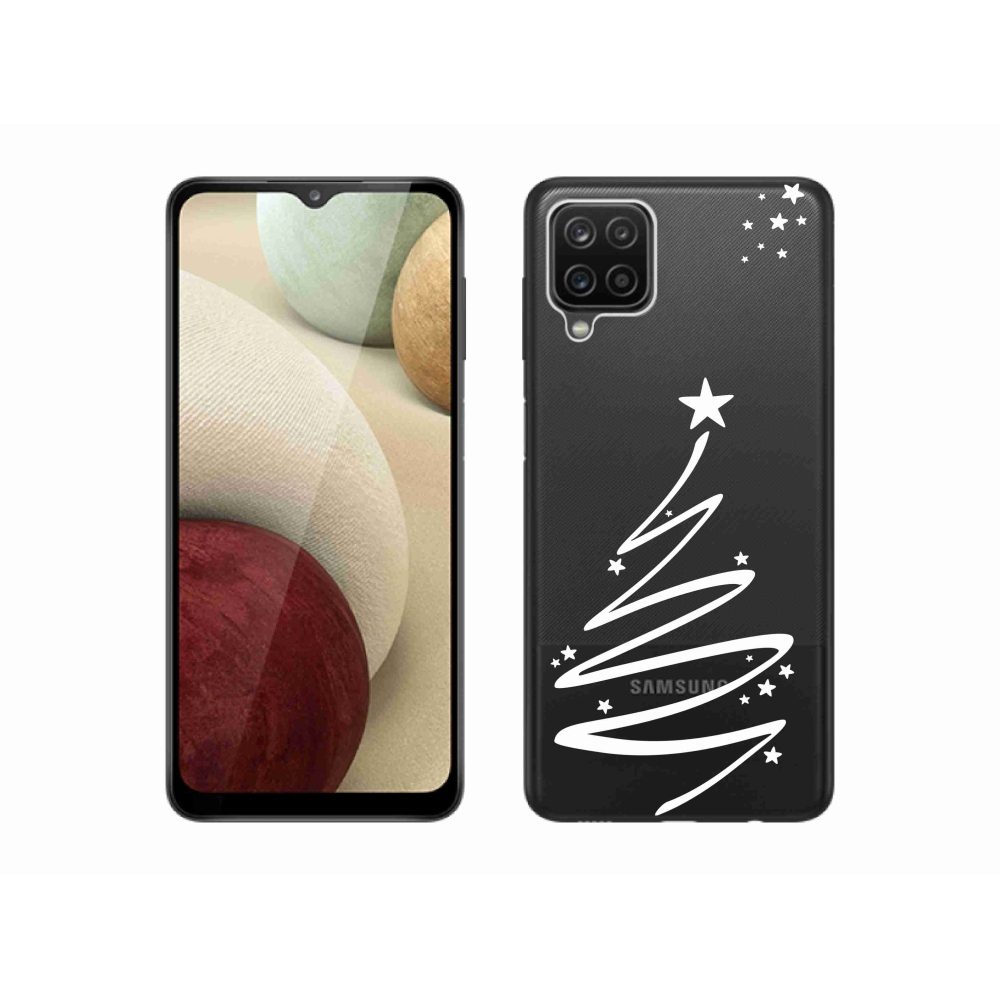 Gélový kryt mmCase na Samsung Galaxy A12 - biely stromček na priehľadnom pozadí