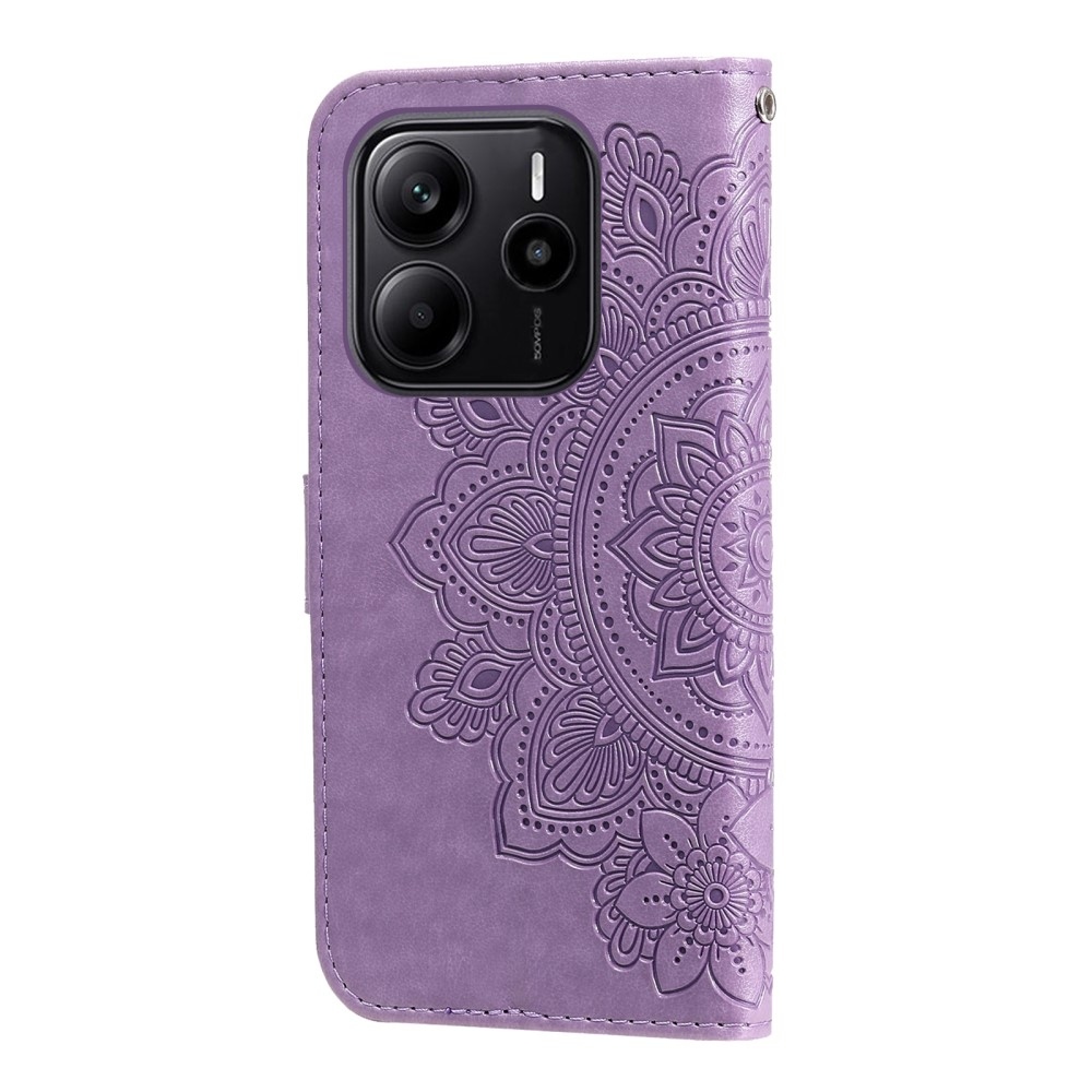 Floral knižkové púzdro na Xiaomi Redmi Note 14 - fialové