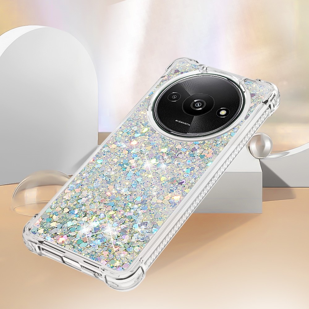 Glitter gélový presýpací obal na Xiaomi Redmi A3 - strieborný/srdiečka