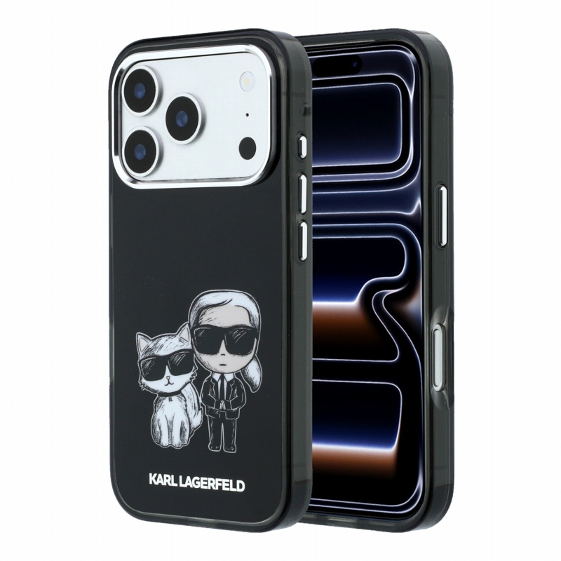 Karl Lagerfeld PU Semi Wrap Smooth Sketch Bodies Magsafe zadný kryt pre iPhone 18 Pro, čierny