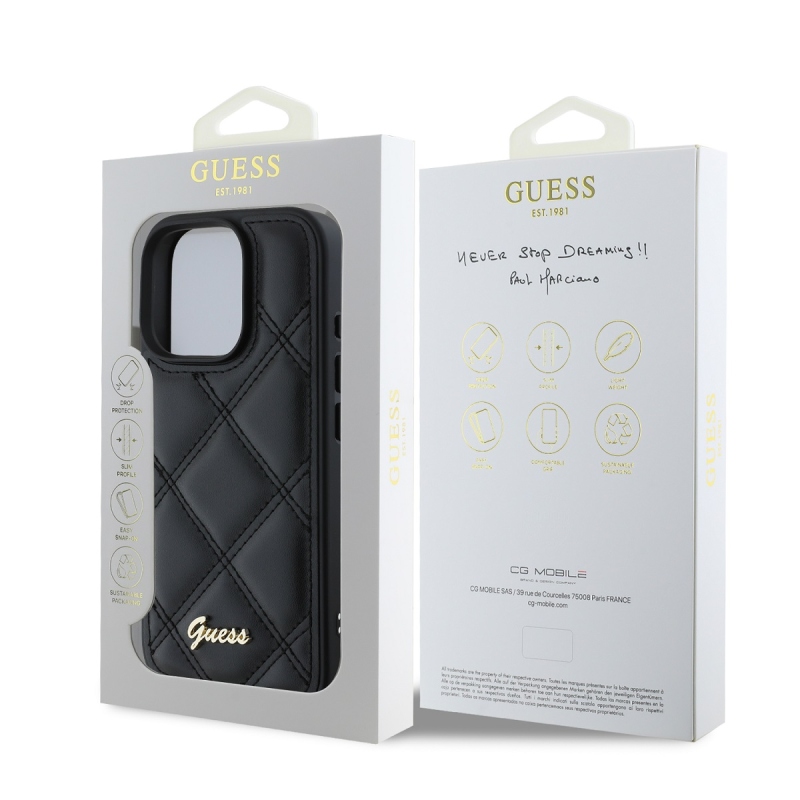 Guess PU Leather Quilted Zadný Kryt pre iPhone 16 Pro Black