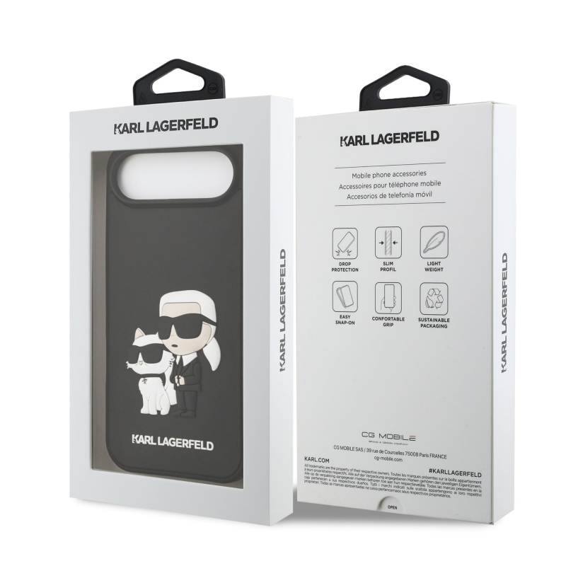 Karl Lagerfeld 3D gumový zadný kryt Karl and Choupette pre iPhone 17 Air Black