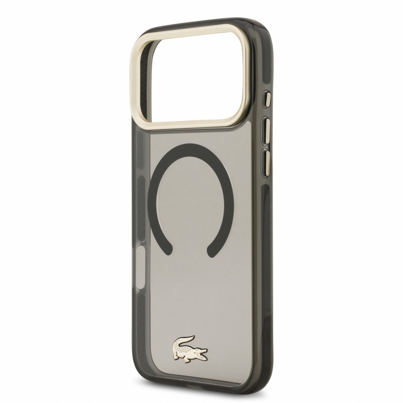 Lacoste IML Shockproof Petit Pique Gold Logo MagSafe zadný kryt pre iPhone 18 Pro Max čierny