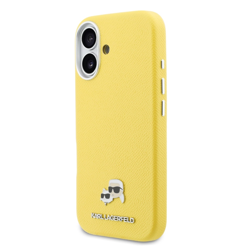 Karl Lagerfeld PU Karl and Choupette Heads Pins MagSafe zadný kryt pre iPhone 17 Yellow