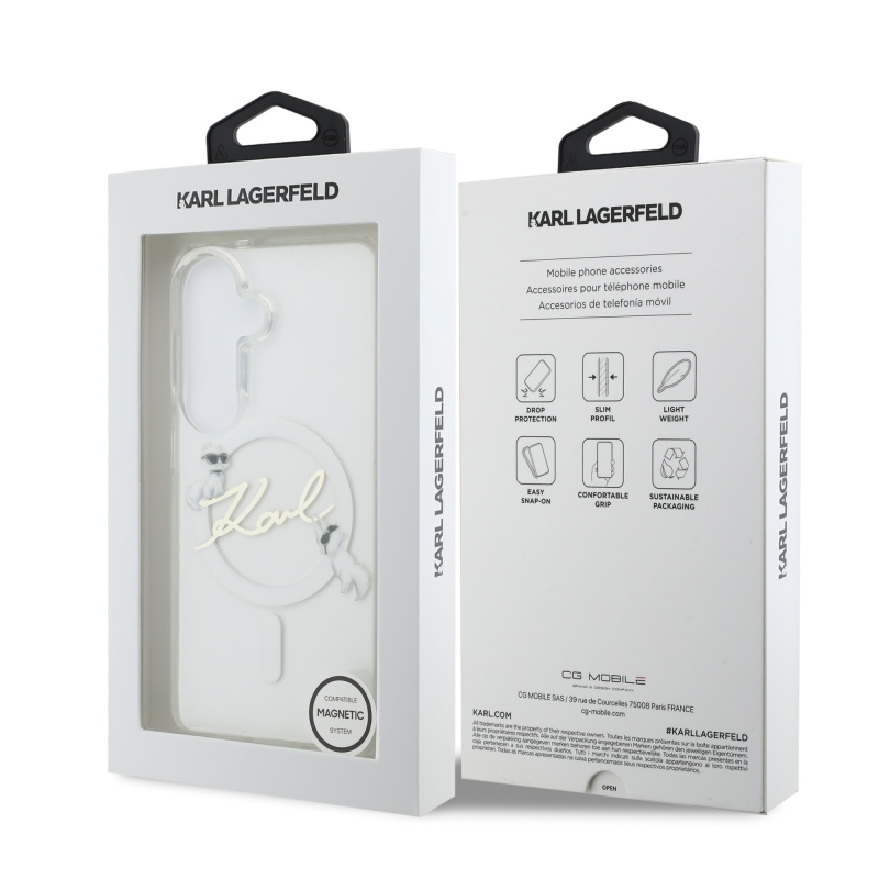 Karl Lagerfeld IML Choupette Karl Script Logo Magnetický zadný kryt pre Samsung Galaxy S26 Transparent