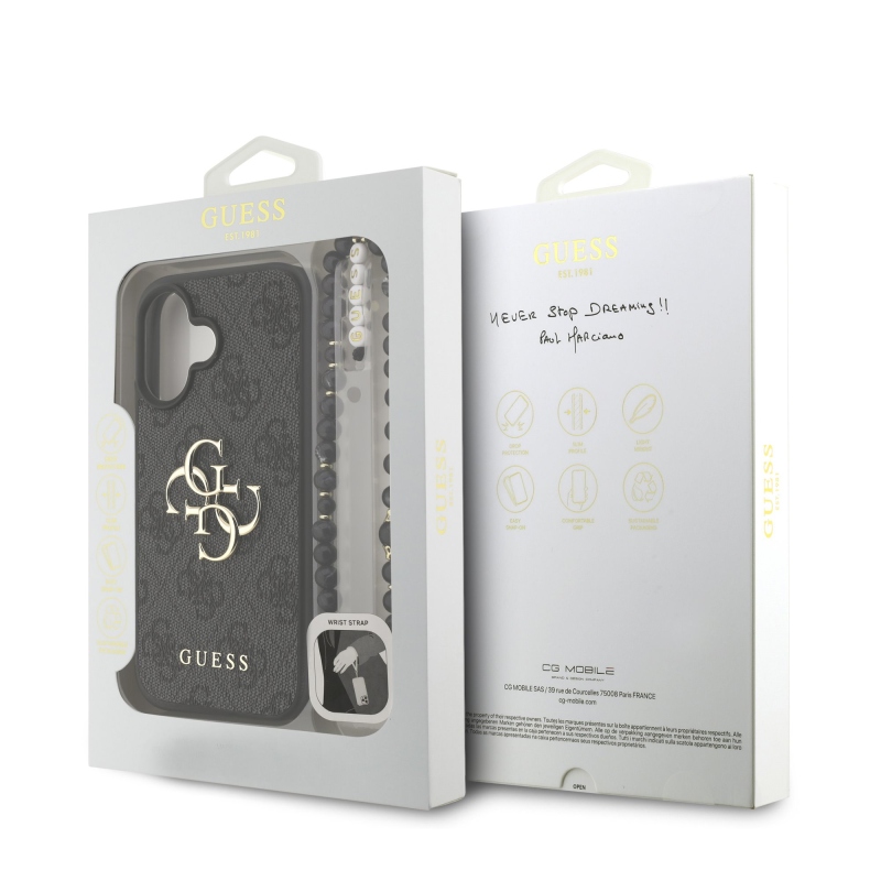 Guess PU 4G Metal Logo Strap Zadný Kryt pre iPhone 16 Black