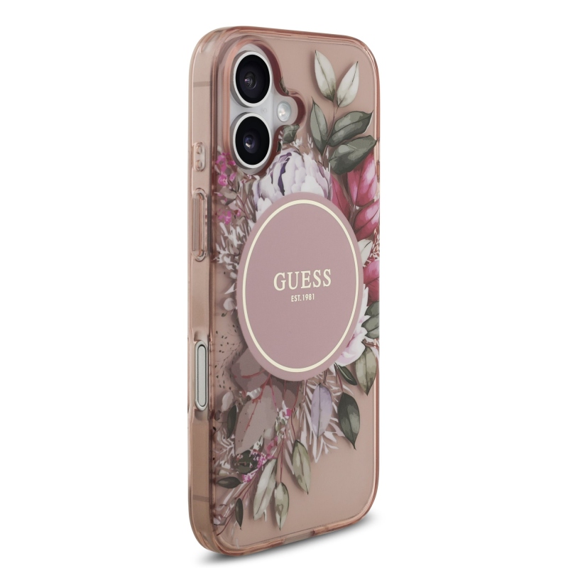 Guess IML Flowers Strap MagSafe zadný kryt pre iPhone 17 Pink