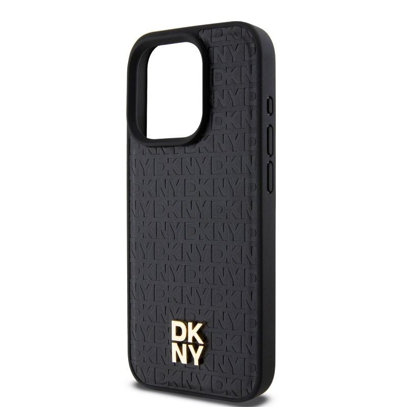 DKNY PU Leather Repeat Pattern Stack Logo Magsafe Zadný Kryt pre iPhone 13 Pro Black