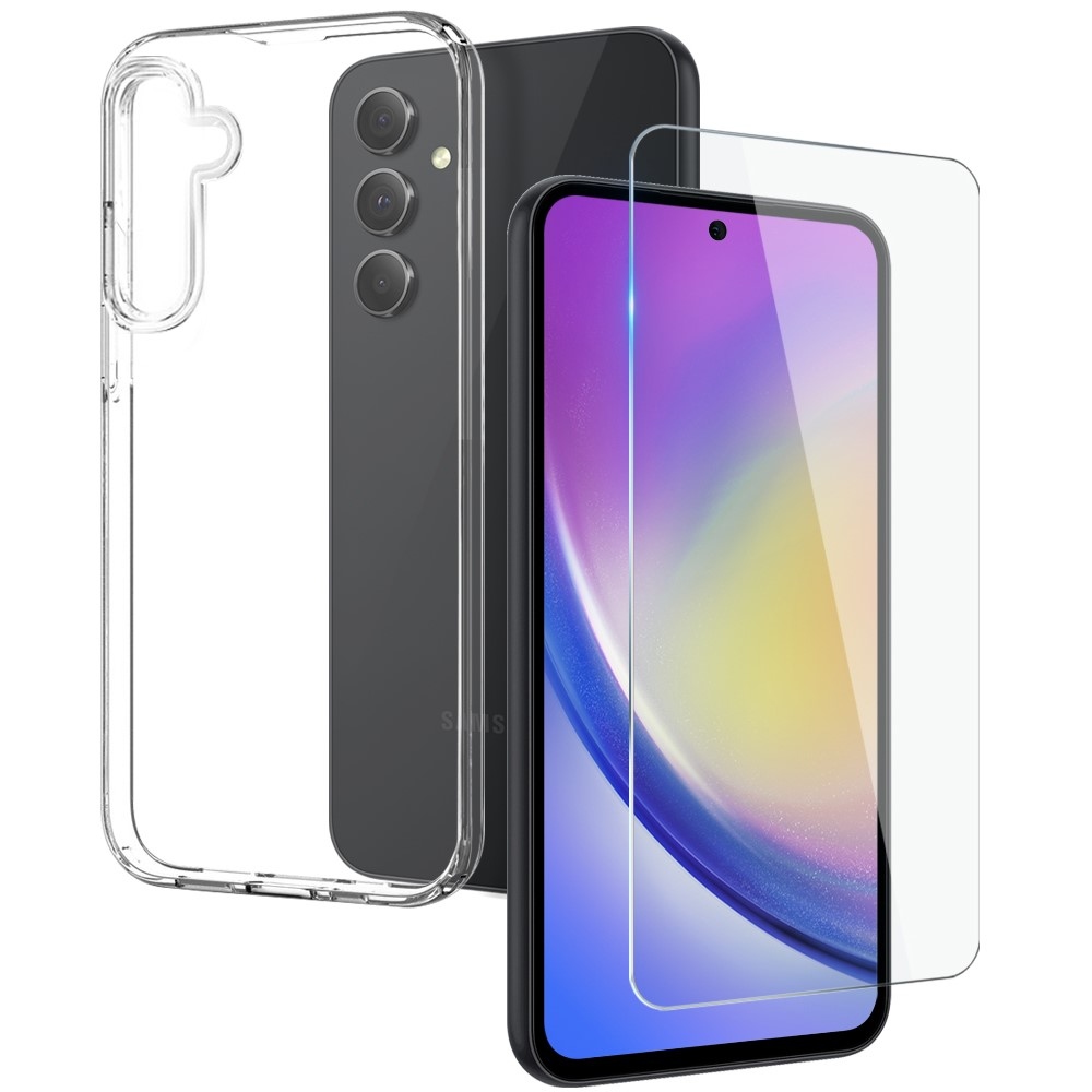 NORTHJO priehľadný gélový obal + tvrdené sklo na Samsung Galaxy A35 5G - priehľadný