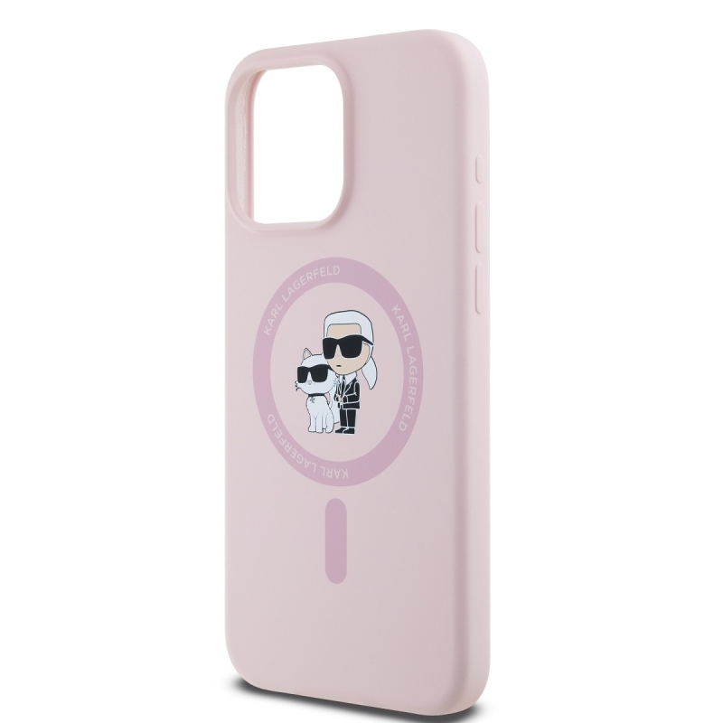 Karl Lagerfeld Liquid Silicone Karl and Choupette Magsafe Zadný Kryt pre iPhone 15 Pro Pink