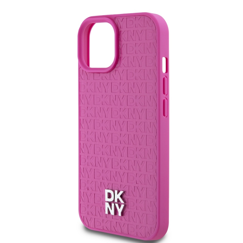 DKNY PU Leather Repeat Pattern Stack Logo Magsafe Zadný Kryt pre iPhone 15 Pink