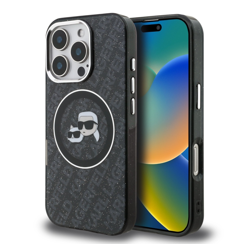 Karl Lagerfeld IML K&CH Heads Repeated Logo MagSafe Zadný Kryt pre iPhone 16 Pro Max Black