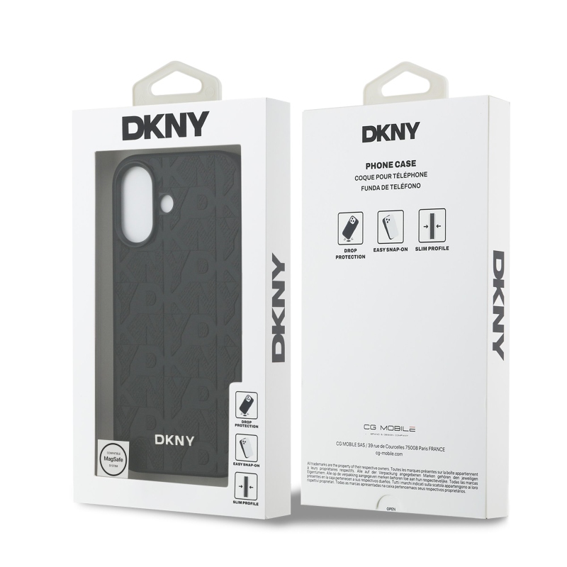 DKNY PU kožený zadný kryt Magsafe so vzorom mriežky pre iPhone 17 Black