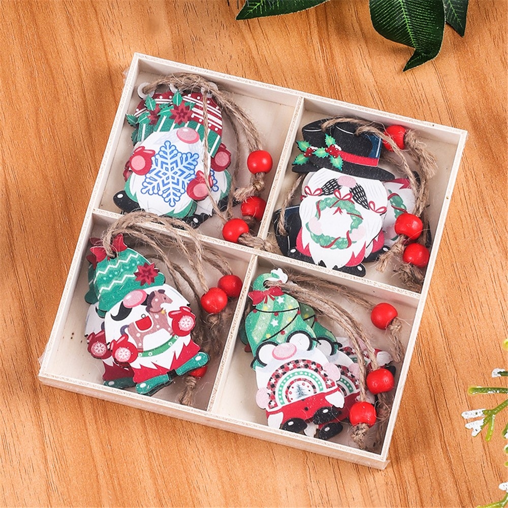 Závesná kolekcia drevených zimných škriatkov 12 ks - varianta 4