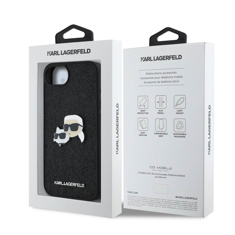 Karl Lagerfeld Fixed Glitter Metal K&CH Zadný Kryt pre iPhone 16e Black