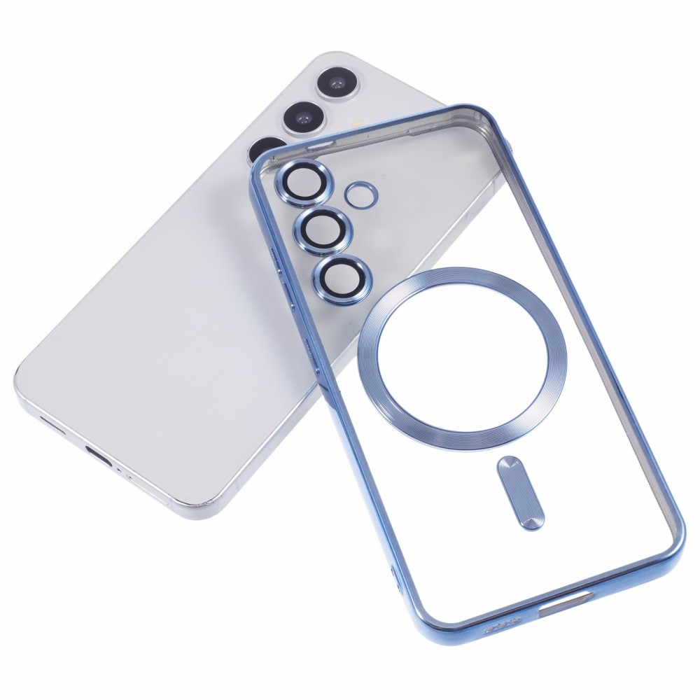 Clear obal s ochranou fotoaparátu a podporou MagSafe na Samsung Galaxy S25 - modrý