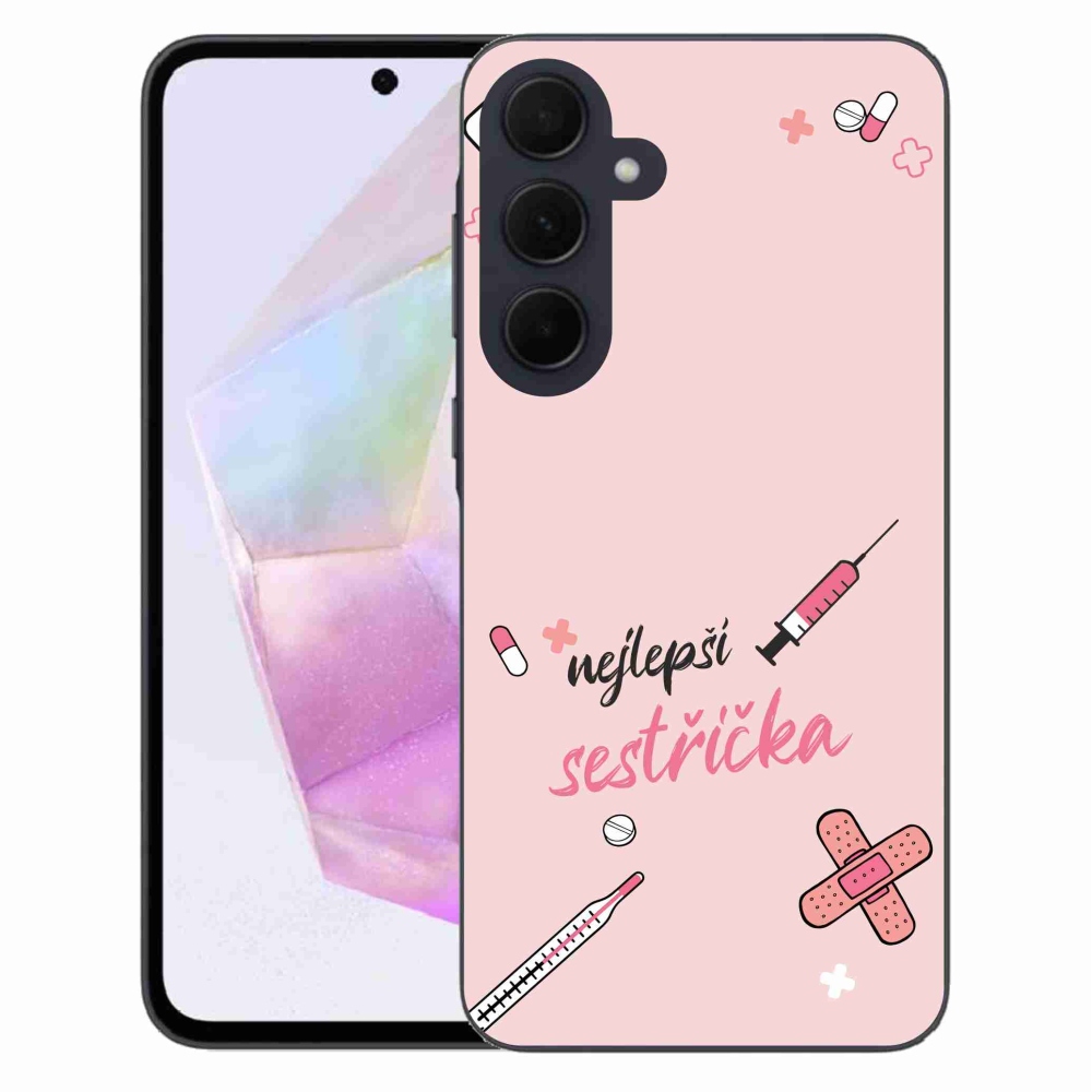 Gélový kryt mmCase na Samsung Galaxy A35 5G - najlepšia sestrička ružové pozadie