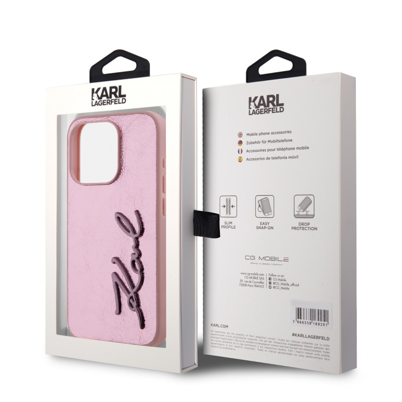 Karl Lagerfeld Wrinkled PU Signature Logo Zadný Kryt pre iPhone 15 Pro Pink