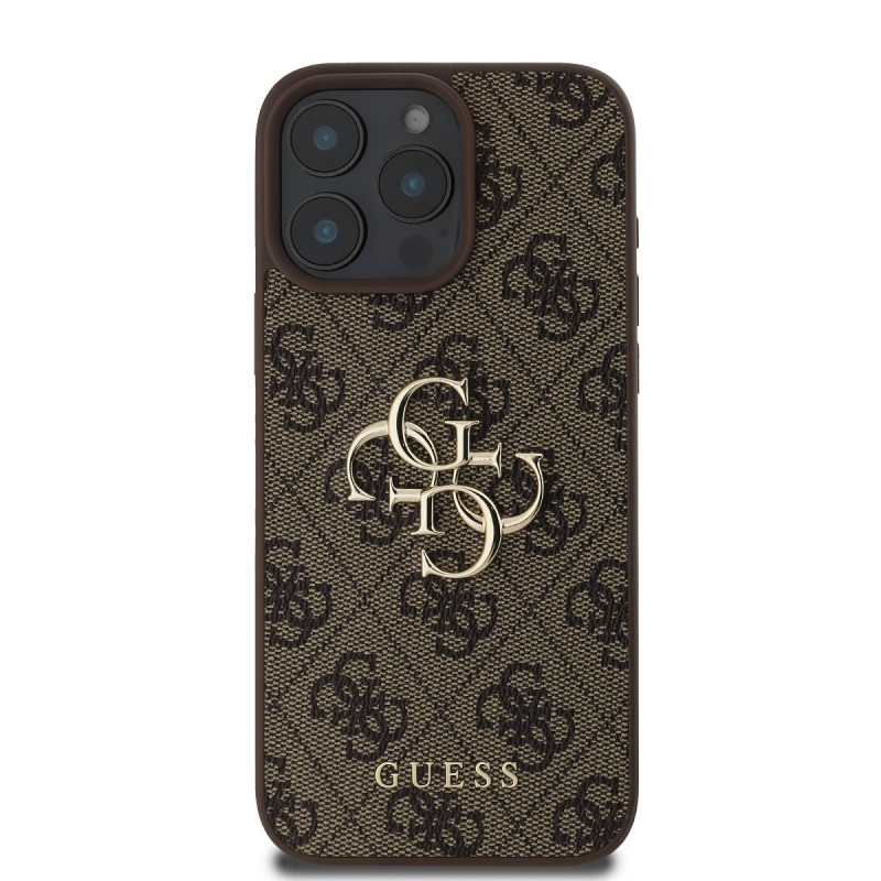 Guess PU 4G Metal Logo Zadný Kryt pre iPhone 16 Pro Brown