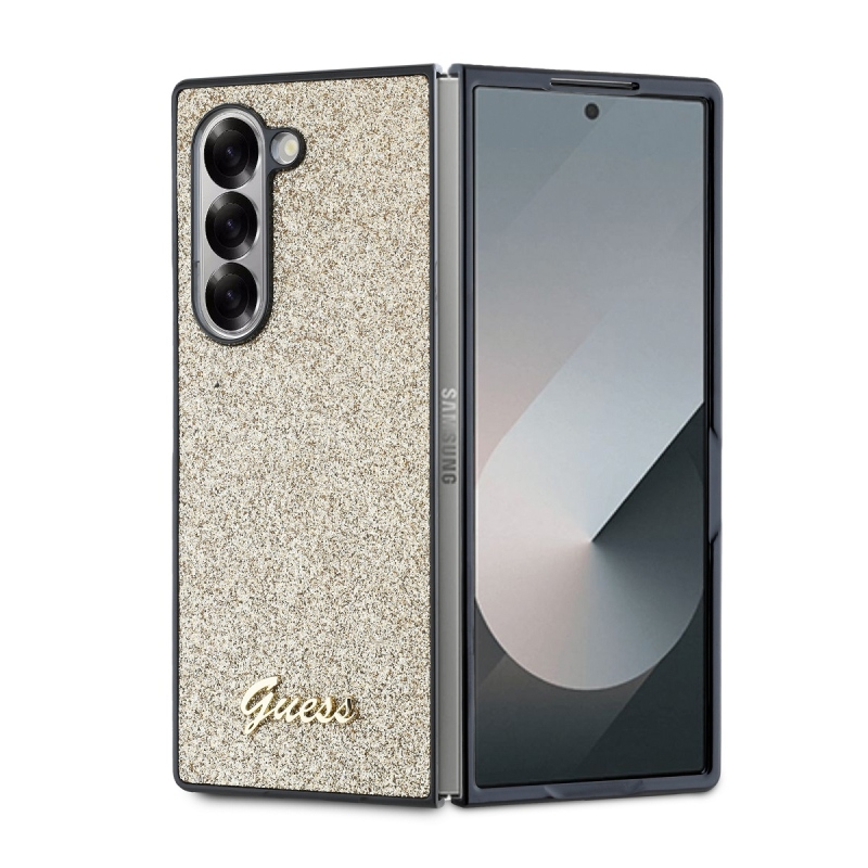 Guess PC/TPU Glitter Flakes Metal Logo Zadný Kryt pre Samsung Galaxy Z Fold 6 Gold