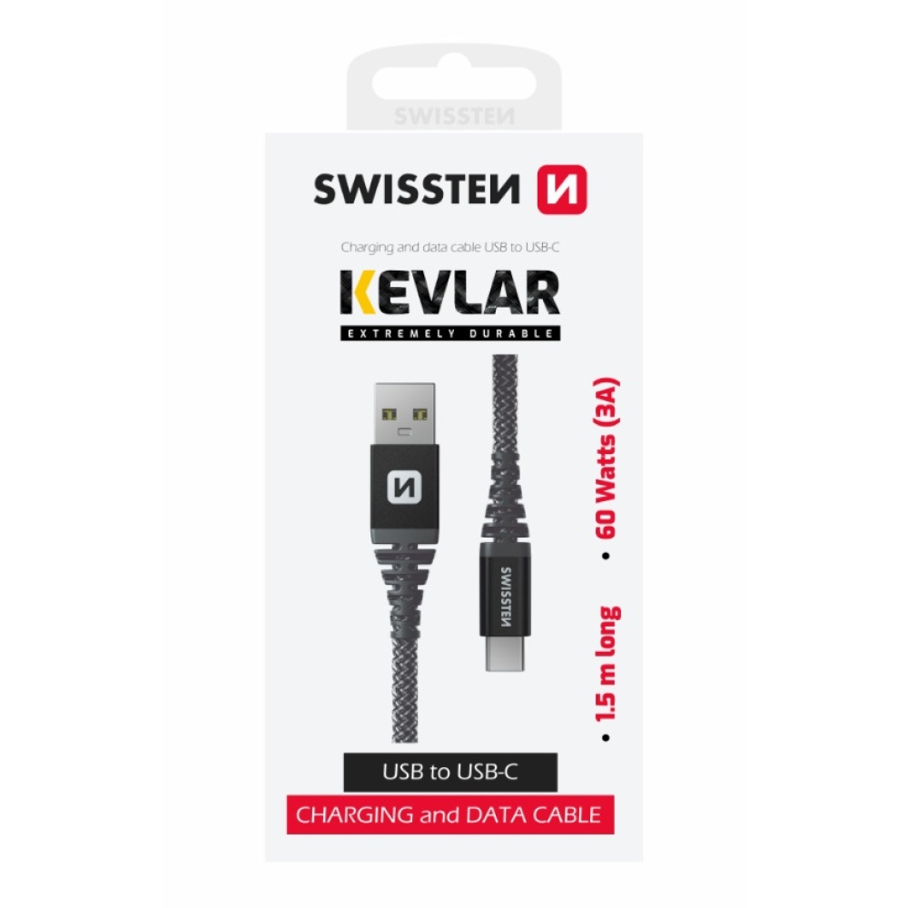 Swissten dátový kábel Kevlar USB/USB-C 1,5m - antracitový