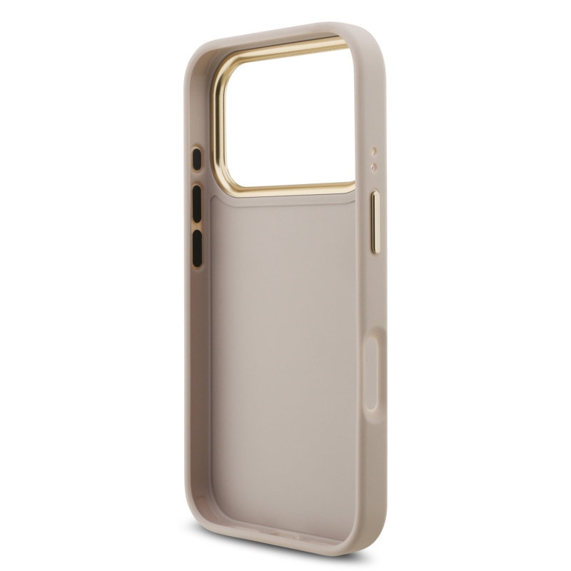 Guess PU kožený 4G kovové logo Gold Frame zadný kryt pre iPhone 17 Pro Pink