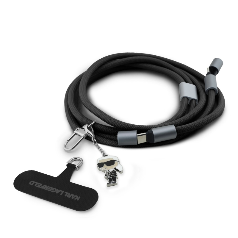 Karl Lagerfeld Ikonik Charm Strap s integrovaným nabíjacím káblom USB-C/USB-C Black