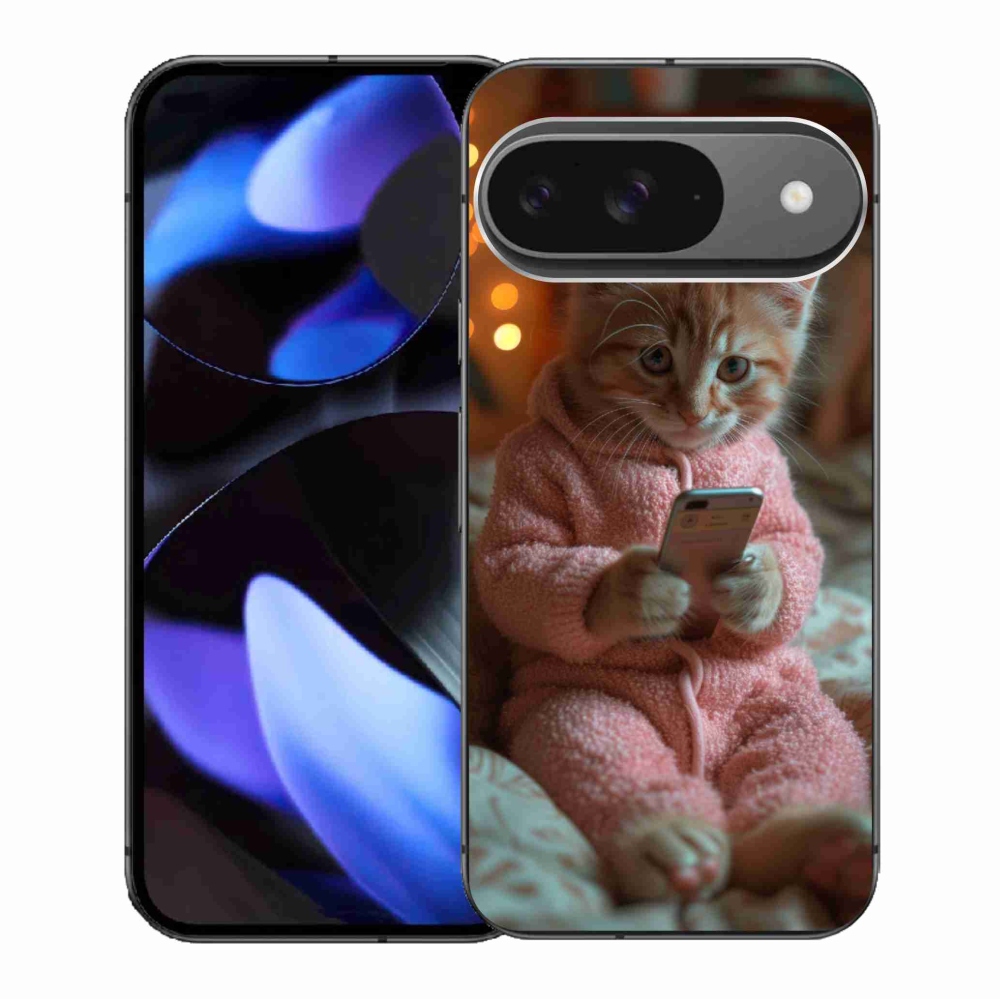 Gélový kryt mmCase na Google Pixel 9/9 Pro - mačiatko s mobilom