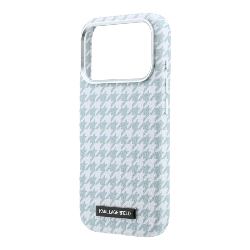 Karl Lagerfeld PU Houndstooth Resin Plate Zadný kryt MagSafe pre iPhone 17 Pro Blue