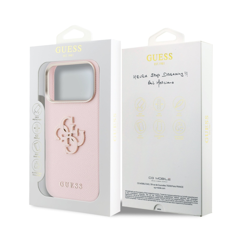 Zadný kryt s logom Guess PU Resin pre iPhone 17 Pro Pink
